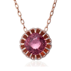 Rose Gold Plated Morganite Pendant <b>Necklace</b> With Diamond Accents Flower Shape Luxury Women Link Chain Everyday Wear - Product Image 1