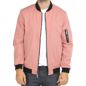 Men's <b>Pink</b> With Black Trim Zipper Closure Casual Outerwear Value To Money Bomber <b>Jacket</b> Is Available For Online Sale - Product Image 1