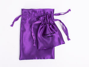 Sustainable Indian Handmade Craftjaipur Small Satin <b>Pouches</b> Silk Screen Printed Customized Logo <b>Drawstring</b> Jewelry Storage - Product Image 6