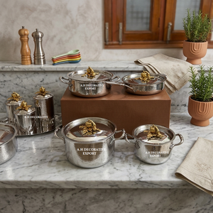 Elegant Silver Hammered Kitchenware <b>Set</b> Designer Cooking Pan & Pots with Pumpkin Lids High-End 4-Piece Gift <b>Cookware</b> for Kitchen - Product Image 3