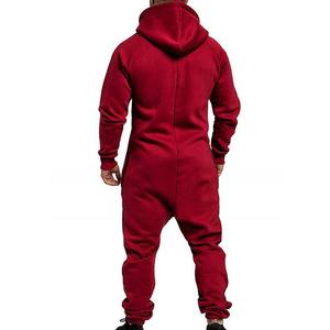 Combinaison pour homme à manches longues, boutonnée, couleur bordeaux, tricotée, une pièce, vêtements de détente - Product Image 2