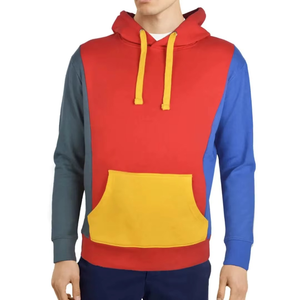 Sudadera con Capucha Personalizada con Bloques de Color para Hombre, Estilo Urbano, con Parches, Bolsillos y Cordón Ajustable, Básica, de Mezcla de Algodón - Product Image 3
