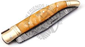 Nuevo cuchillo plegable Laguiole de acero de Damasco, cuchillo de caza para exteriores, el mejor cuchillo de bolsillo afilado con pomo/empena de resina beige y latón. - Product Image 6