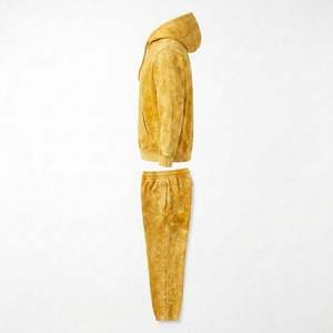 Ensemble de survêtement décontracté unisexe jaune délavé à l'acide, sweat-shirt à capuche et pantalon de jogging à cordon de serrage - Product Image 3