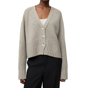 Long Sleeve Knitted Women's Winter <b>Cardigan</b> <b>Sweater</b> Wool/Acrylic Material Coarse Wool Covered Button Closure Patch Design - Product Image 4