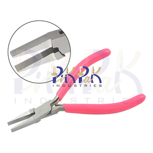130mm Stainless Steel Flat Nose Plier PVC Handles Double Leaf Spring Serrated Jaws Lap Joint Crimping Circlip Cutting Jewelry - Product Image 1