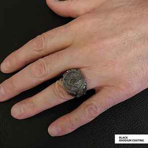 แหวนเมสัน BOJ รุ่น 035 แหวนสั่งทำพิเศษสำหรับทุกเพศ แหวนตราประทับฟรีเมสันแบบปรับแต่งได้ แหวนตราประทับมาสเตอร์เมสันเท็กซัส ฮิปฮอป สีเงิน ราคาประหยัด - Product Image 4