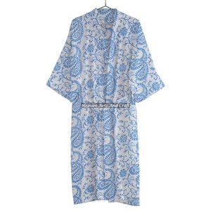 100% coton main bloc imprimé femmes nuit vêtements de nuit Kimonos peignoirs imprimé fleuri coton vêtements de plage Kimono pour les femmes - Product Image 1