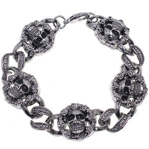 Pulsera <span class=keywords><strong>de</strong></span> Cadena <span class=keywords><strong>con</strong></span> Calavera para Hombre, Estilo Punk, <span class=keywords><strong>de</strong></span> Aleación <span class=keywords><strong>de</strong></span> Zinc, Color Plata Antigua, Personalizada <span class=keywords><strong>con</strong></span> Diseño <span class=keywords><strong>de</strong></span> Banda <span class=keywords><strong>de</strong></span> <span class=keywords><strong>Rock</strong></span> Vintage - Product Image 3