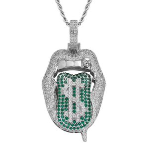 Collier Pendentif Lèvre Sexy Hip Hop Shreeji Jewels avec Symbole Dollar Micro-Pavé Moissanite en Argent 925 Plaqué Or - Product Image 3