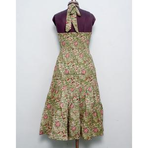 Beautiful Modern Bohemian Floral Print O-Neck Knee-Length Cotton A-Line Dress Block Printed Summer Party Spring Summer - Product Image 5