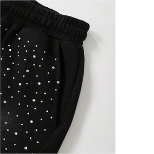 Latest Style Custom Design Logo Color Men Women Unisex Cotton <b>Shorts</b> Rhinestone Heavyweight Fleece <b>Shorts</b> Long Drawstrings - Product Image 3