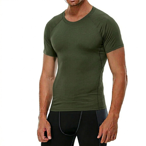 Camiseta Deportiva de Manga Corta para Hombre, Color Verde Oliva, Cuello Redondo, Corte Regular, Secado Rápido, Tejido de Poliéster, Diseño Geométrico en la Parte Delantera - Product Image 1