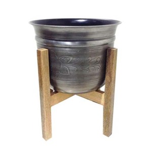 Vintage Metal Flower Cart Planter <b>Stand</b> with Gold Plated Frame and White <b>Pots</b> for Indoor Outdoor Garden Use - Product Image 5