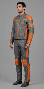 Traje de Motociclismo de Cuero para Hombre, Dos Piezas, Color Gris y Naranja, Resistente al Viento - Product Image 4