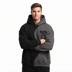 Sweat-shirt à capuche pour homme de qualité supérieure, color block, coupe décontractée, en molleton de coton épais, noir et gris, personnalisable - Product Image 4