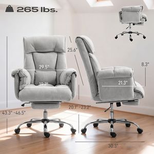 Chaise de bureau à dossier haut gris taupe clair, chaise de bureau inclinable avec repose-pieds, mousse PU haute résilience, roulettes, base en nylon - Product Image 3