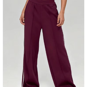 Women's <b>Black</b> 2 Piece Sporty Set Full Sleeve <b>Turtleneck</b> Zip Up Top Wide Leg Sweatpants With Side Stripes Loose Fit All Seasons - Product Image 3