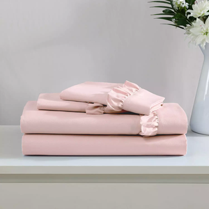 Natural Soft Woven French High Quality Bed Sheets <b>Set</b> with Solid Pattern Flat Fitted Sheet for Hotel Use - Product Image 2