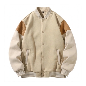 Blouson universitaire en polaire épais pour homme, style vintage, à boutons-pression, décontracté, color block, streetwear, vêtement d'extérieur chaud d'hiver en mélange de laine - Product Image 1