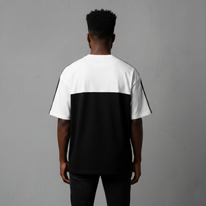 T-shirt homme color block à manches courtes, col rond, coupe classique, 100 % coton jersey, tenue décontractée, bordure contrastante noir et blanc - Product Image 6