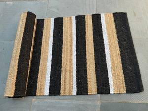 Handmade Modern Hemp Jute <b>Runner</b> Rug black stripe <b>runner</b> Eco-Friendly <b>Washable</b> Geometric Pattern Home Living Room Rug - Product Image 2