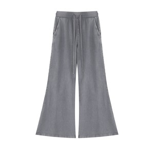 Pantalones anchos de cintura alta con efecto lavado vintage, talla grande, casuales, de corte holgado, largos, con cordón y color liso. - Product Image 3