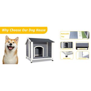 Caseta para Perros Pequeños y Medianos, Resistente a la Intemperie, con Fácil Montaje, Diseño de Piso Elevado, Techo de Asfalto, Refugio de Madera para Mascotas - Product Image 1
