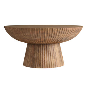 Table basse ronde en bois de manguier massif, style minimaliste luxueux, base cannelée, finition naturelle, pour maison moderne, villa, salon. - Product Image 6