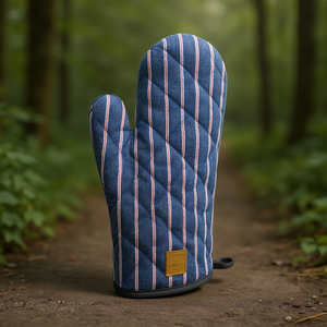 Guanto da Forno in Denim a Righe Trapuntato Resistente al Calore per Cucina - Product Image 3