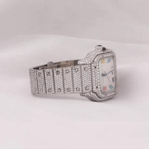 Montre de luxe avec boîtier carré de 41 mm, affichage analogique-numérique, mouvement à quartz ETA, cadran en verre saphir, bracelet en acier inoxydable et moissanite - Product Image 4