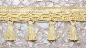 Frange décorative en polyester crème avec pompons, garniture tissée pour doublure de rideau, dentelle à pompons pour la décoration textile de la maison - Product Image 4