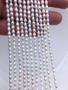 Perlas de Arroz Ovaladas Blancas AA, Perlas de Agua Dulce de 3-3.5mm 4-5.5mm, Cultivadas Naturales, Hilo Completo para Fabricación de Joyería al por Mayor - Product Image 2