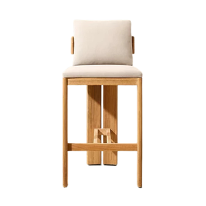 Modern Natural Outdoor Bar <b>Stool</b> Solid Teak Vertical Fluted Frame Plush Cushion Eco-Friendly Luxury Hotel Resort Furniture - Product Image 3