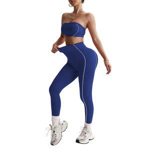 Custom Private Label Cross Waist <b>Flare</b> <b>Leggings</b> Gym Yoga Set Scoop Neck Twist Solid Front Sports Bra High Stretch Breathable - Product Image 2