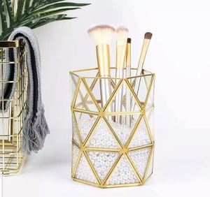 Elegant Gold Metal And Glass Cosmetic Case Organizer For Modern <b>Vanity</b> <b>Table</b> And Professional Beauty Display - Product Image 1