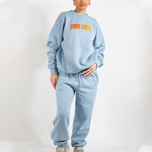 Ensemble de survêtement en molleton bleu clair 2 pièces pour femme grande taille, col rond, manches longues, coupe ample, imprimé lettres, poches, tenue décontractée - Product Image 4