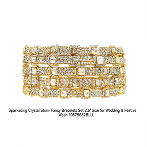 Sparkling Crystal Stone Fancy Bracelets & <b>Bangles</b> <b>Set</b> 2.6\" Size for Wedding & Festive Wear-10575632BLU - Product Image 2