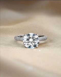 Bague de fiançailles avec halo caché en diamant rond cultivé en laboratoire de 3 carats, bague solitaire pavée en or blanc 14 carats, certifiée IGI - Product Image 5