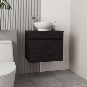 Mobile da Bagno Manchester con Due Cassetti e Ripiano Aperto, Lavabo Integrato, Colore Nero - Product Image 1