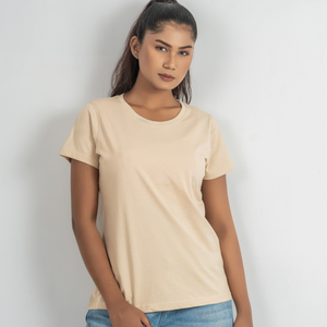<b>Women's</b> <b>Cream</b> Solid Color round Neck Short Sleeve <b>T</b>-<b>Shirt</b> Regular Fit 100% combed Cotton Jersey Casual Style All Seasons Wear - Product Image 3
