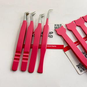 Pince à épiler professionnelle GETUP BROSONS IMPEX pour extensions de cils, forme chat mignon, rose vif, anti-magnétique, pointe lisse, logo personnalisé - Product Image 6