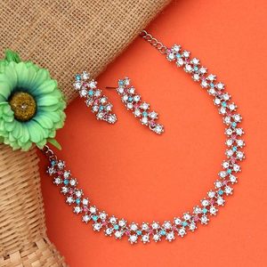 Flower Pattern Zircon Crystal Rhinestone <b>Silver</b> Plated <b>Necklace</b> and Earring <b>Set</b> Women's Romantic Wedding Trendy Jewelry - Product Image 5