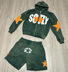 Ensemble de survêtement pour homme, sweat à capuche et short, 2 pièces, ensemble assorti, 100% coton respirant, OEM - Product Image 5