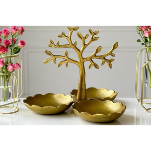 Elegant Gold Metal Serving Bowl Set With Decorative <b>Tree</b> <b>Stand</b>, Ideal For Dry Fruits, Nuts, Sweets, Snacks & Table Decoration - Product Image 4