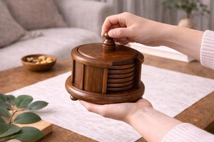 Handmade Wooden Round Coasters Reusable Cup Mats for Coffee Tea and Dining Table At <b>Cheap</b> Price - Product Image 3