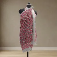 Pareo de Algodón Estampado a Mano con Flores Rosas y Borde Blanco, Ligero y Reversible, Estilo Indio, para Playa o Resort, para Mujer