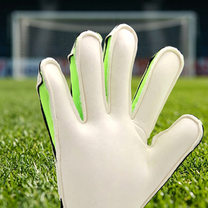Premium Quality Custom Design White German Embossed Latex Soccer Goalkeeper Gloves with Elastic Strap Negative Cut - Product Image 3