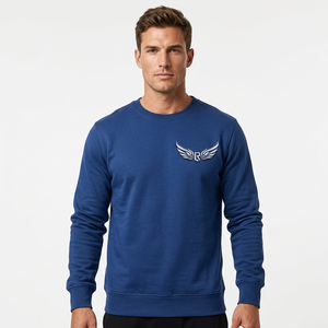 Sweat-shirt à col rond bleu royal pour homme, coupe classique, tricoté, couleur unie, décontracté, manches longues - Product Image 3