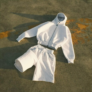 Men's <b>White</b> Hooded <b>Zip</b>-<b>Up</b> Sweatshirt Set Casual Knitted Two-Piece Tracksuit Autumn Solid Color Comfortable Outfit - Product Image 2